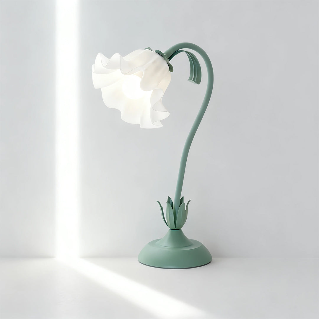 Vintage French Green Floral Table Lamp with Twistable Acrylic Shade