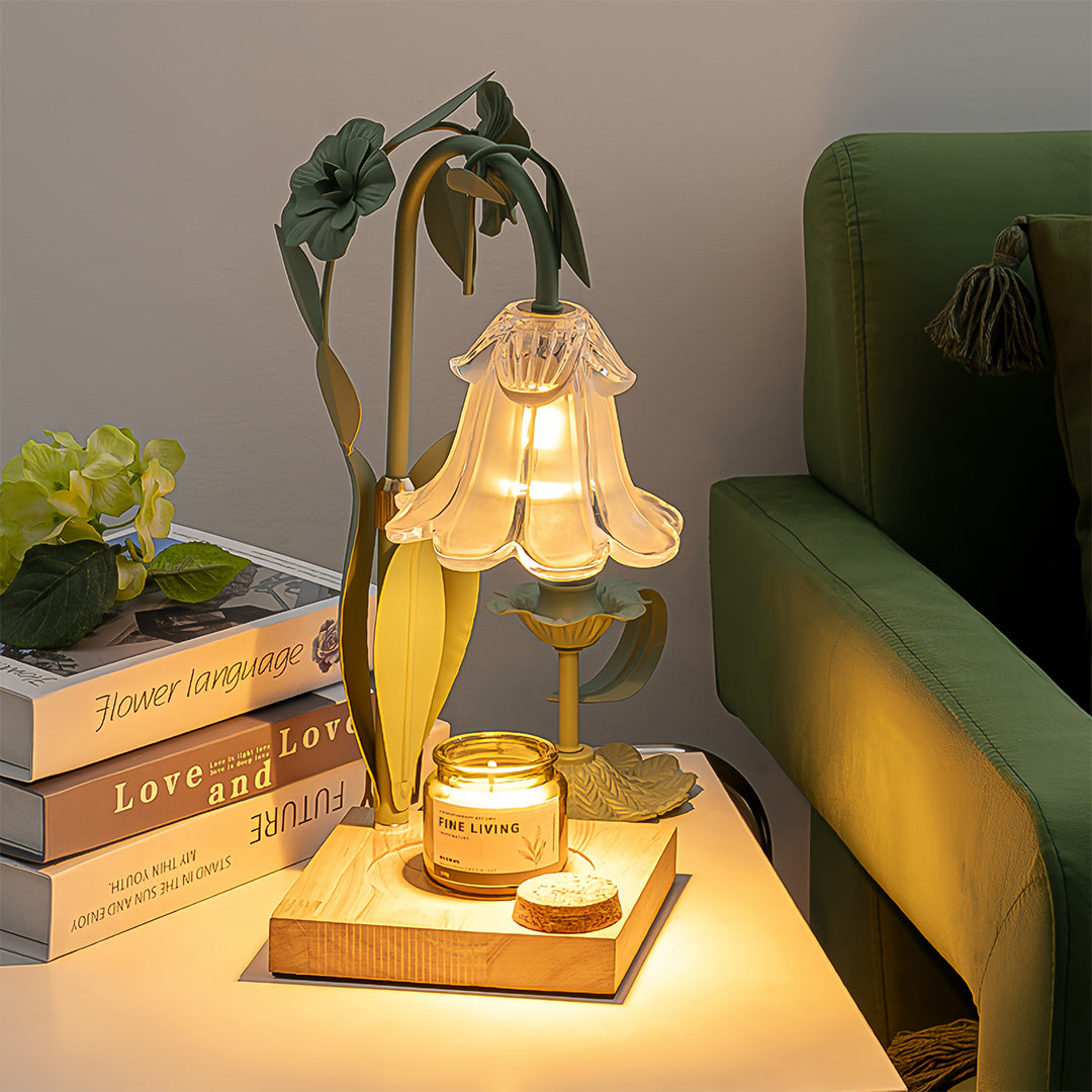 Melt Scented Wax Table Lamp in Vintage Green with Clear Glass Shade