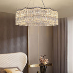 Modern Crystal Chandelier with LED Lighting, Stainless Steel Frame, Dimmable