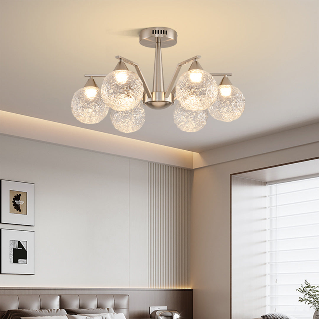 Sputnik Semi Flush Ceiling Light in Sand Nickel with Glass Shades