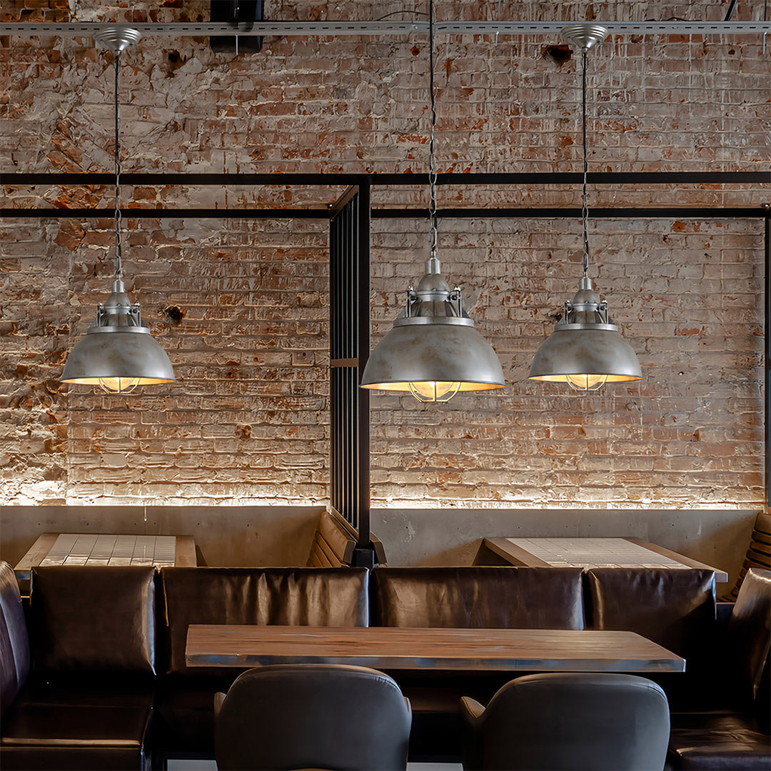 Industrial Glass Pendant Light with Adjustable Chain, Vintage Aluminum Ceiling Lamp