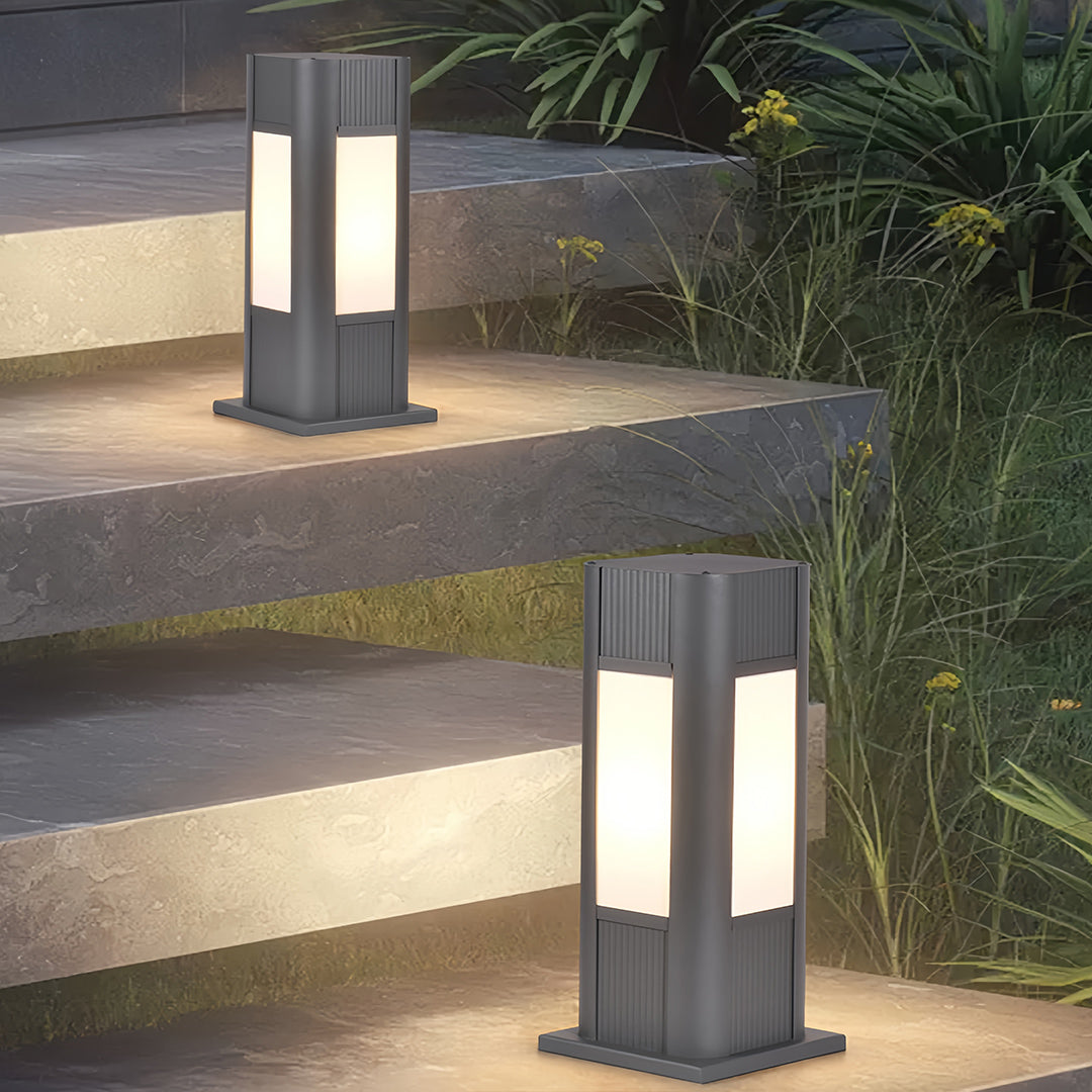 Industrial Square Path Light – Black Die-Cast Aluminum Bollard for Garden Walkways