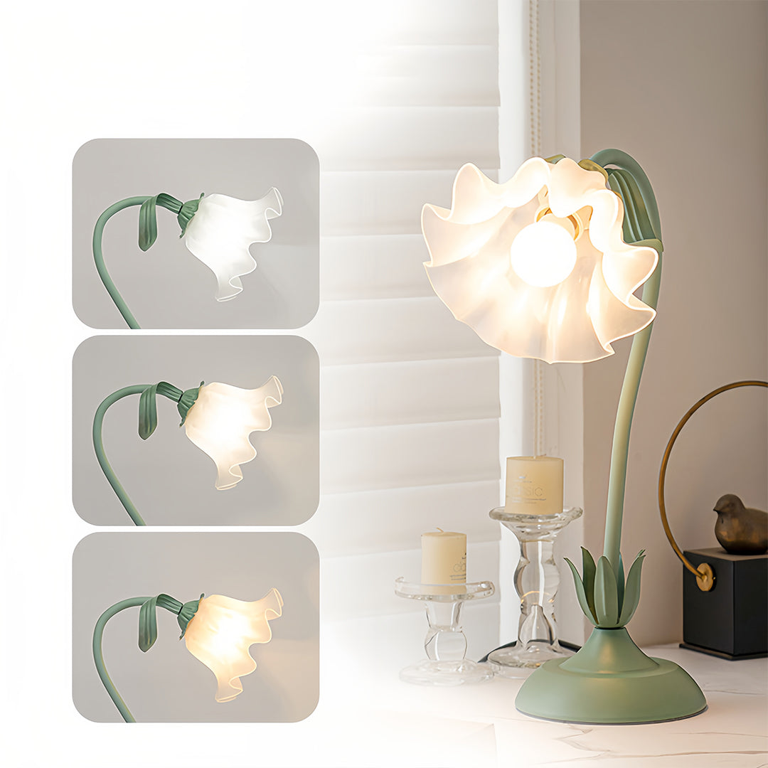 Vintage French Green Floral Table Lamp with Twistable Acrylic Shade