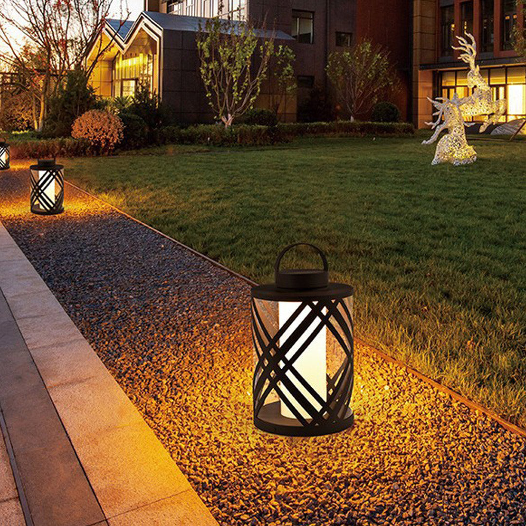 Perforated Stainless Steel Landscape Light with Warm LED Glow