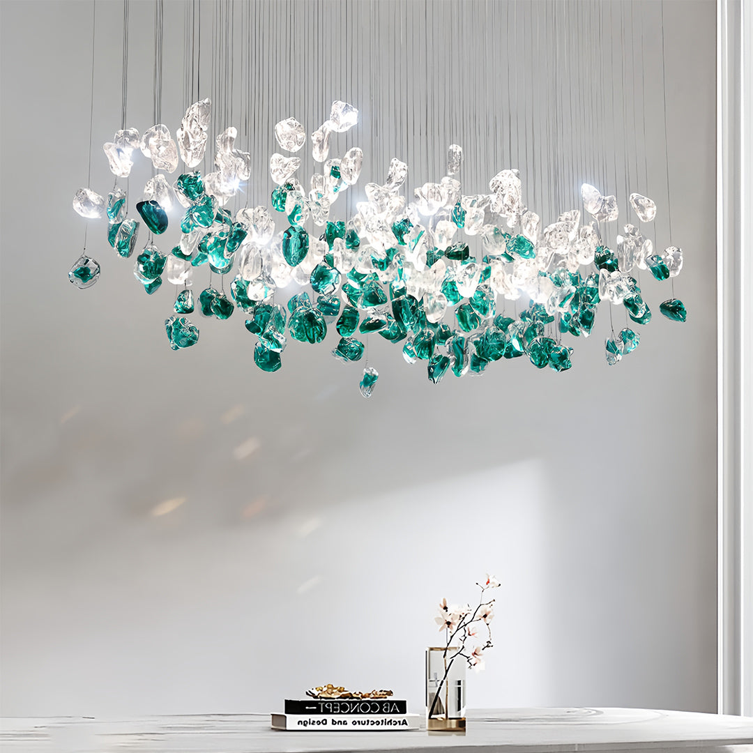 Artisan Beaded Glass Linear Chandelier for Kitchen Island