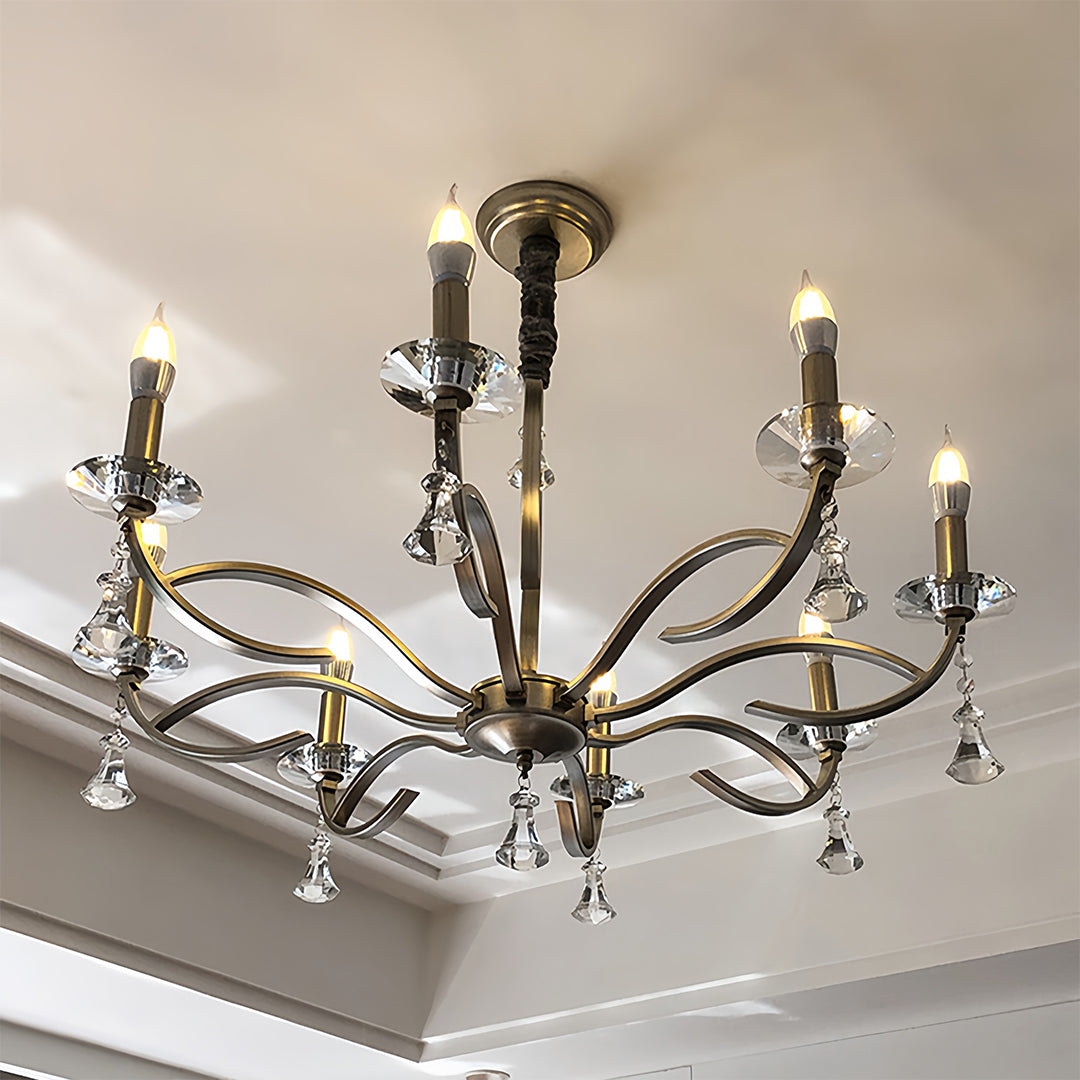 Crystal Candlestick Chandelier with Silver Iron Frame