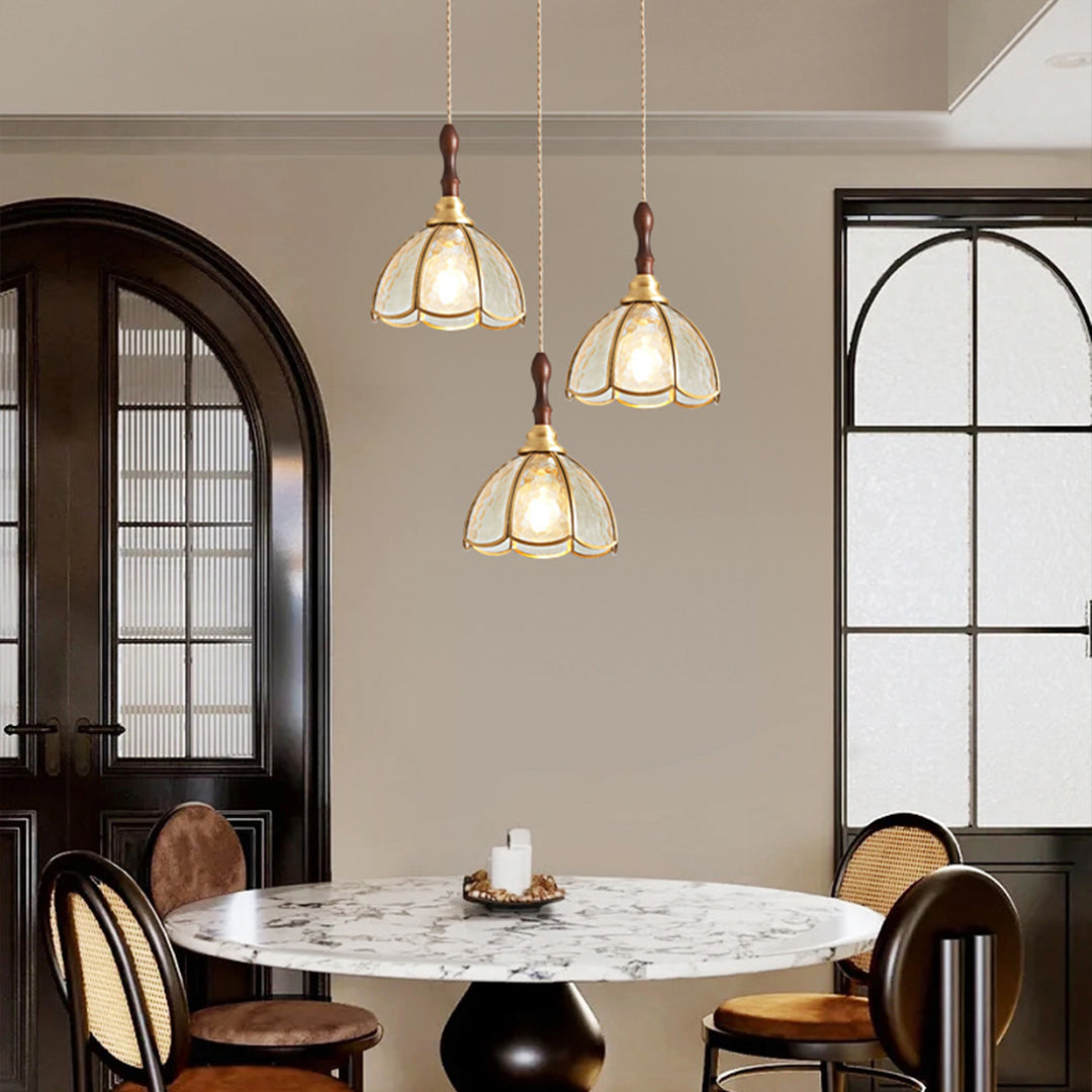 Ripple Glass Pendant Light in Copper Finish with Adjustable Hanging