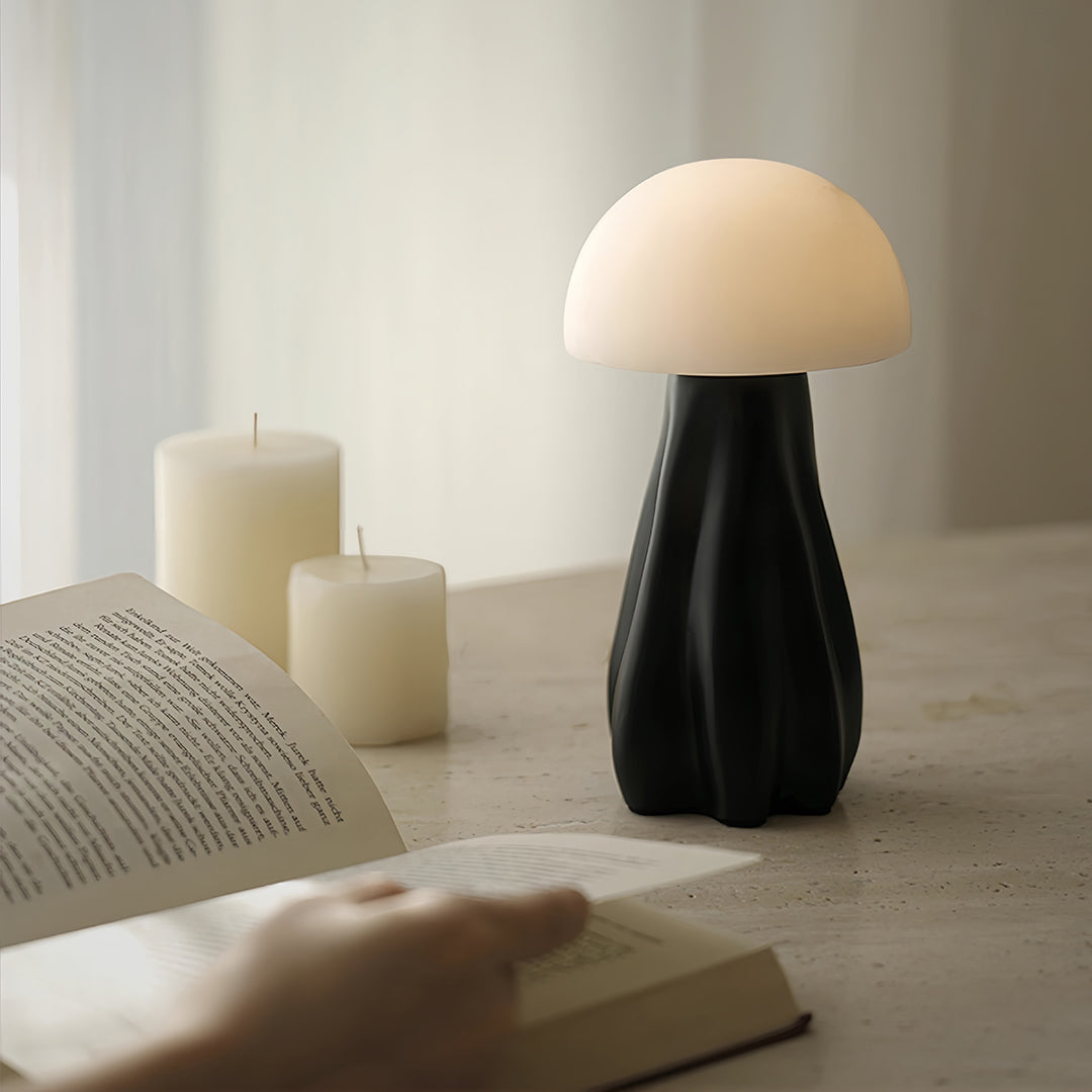 Nordic Mushroom Table Lamp with Glass Shade and LED Tri-Color Light