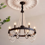 French Pearl Wrought Iron Chandelier with Adjustable Chain