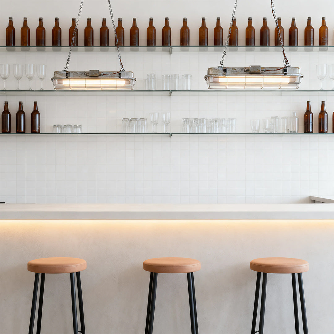 Linear Industrial Pendant Light with Glass Shade, Adjustable Chain