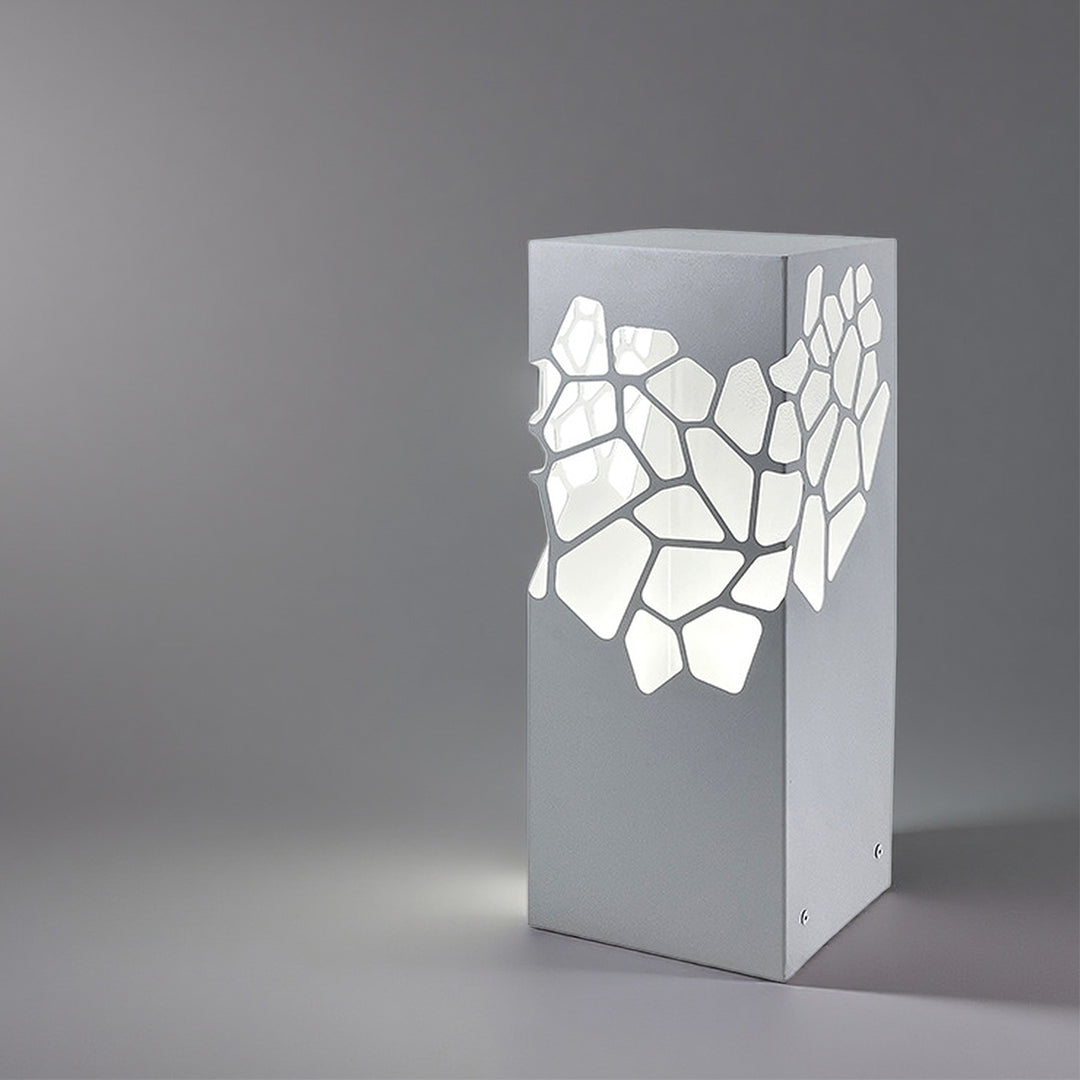 Modern White Outdoor Bollard Light with Hollow Pattern, IP65 Waterproof LED Landscape Lighting