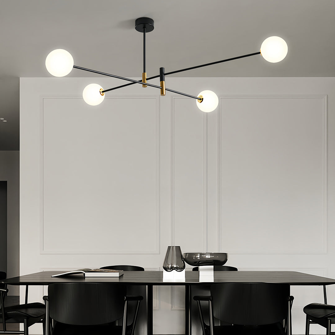 Nordic Branch Chandelier in Black and Gold Iron with Glass Shades