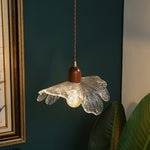 Lotus Brass and Glass Pendant Light, Japanese Retro Mini Pendant Lamp for Bedroom and Cafe