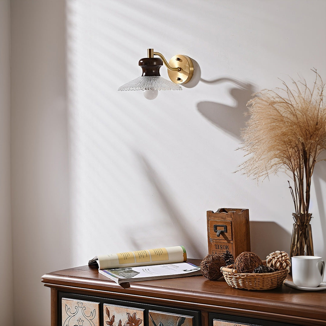 South Seas Brass Wall Sconce with White Wax Wood and Glass Shade