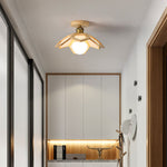 Lotus Wood Semi Flush Mount Ceiling Light in Natural Oak or Walnut