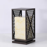 Black Outdoor Floor Lantern with Marble-Textured Shade, IP65 Waterproof Bollard Light
