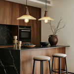 Walnut Wood Pendant Light with Brass Accents and Glass Shade