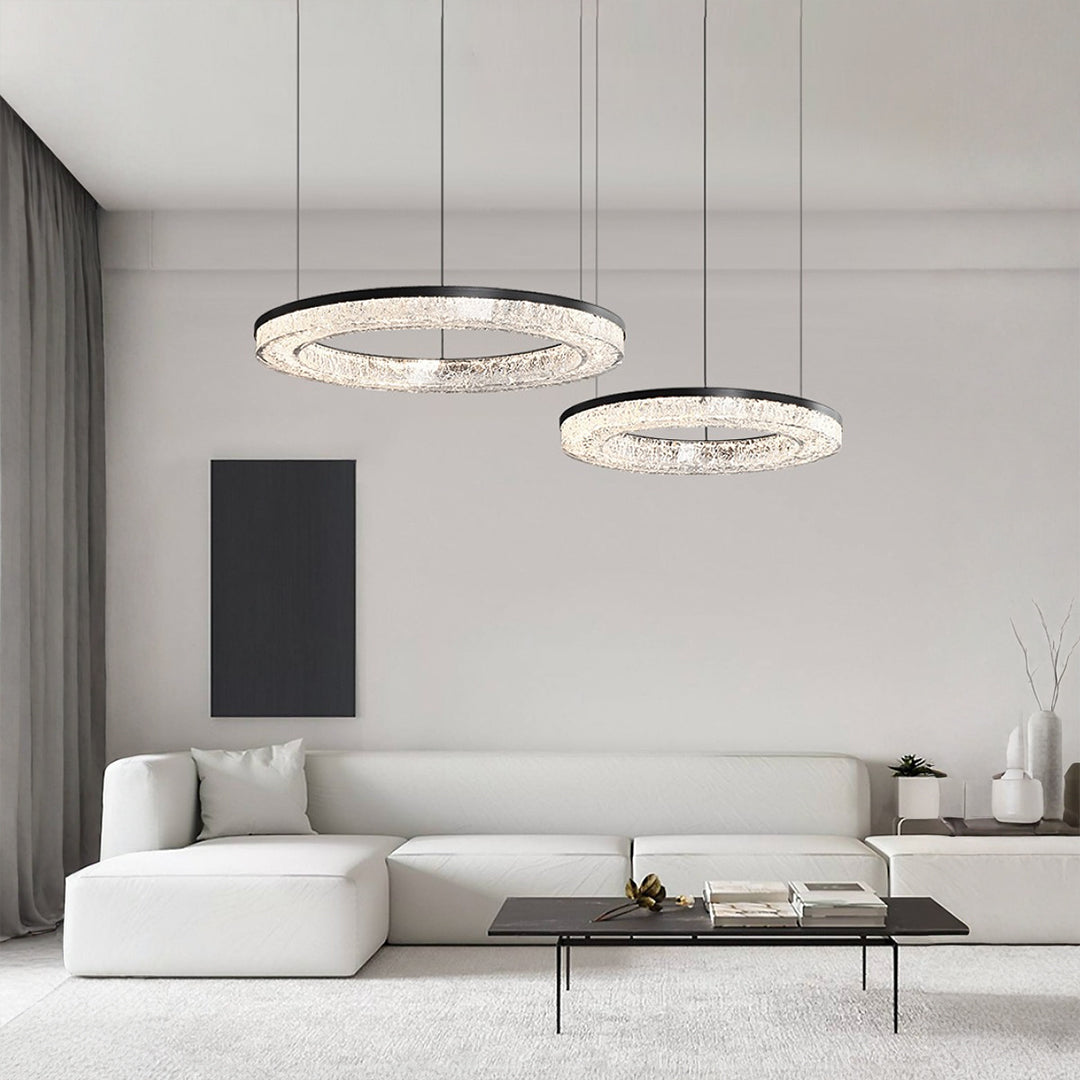 Lumière Ring Pendant Chandelier in Black and Crystal