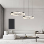 Lumière Ring Pendant Chandelier in Black and Crystal