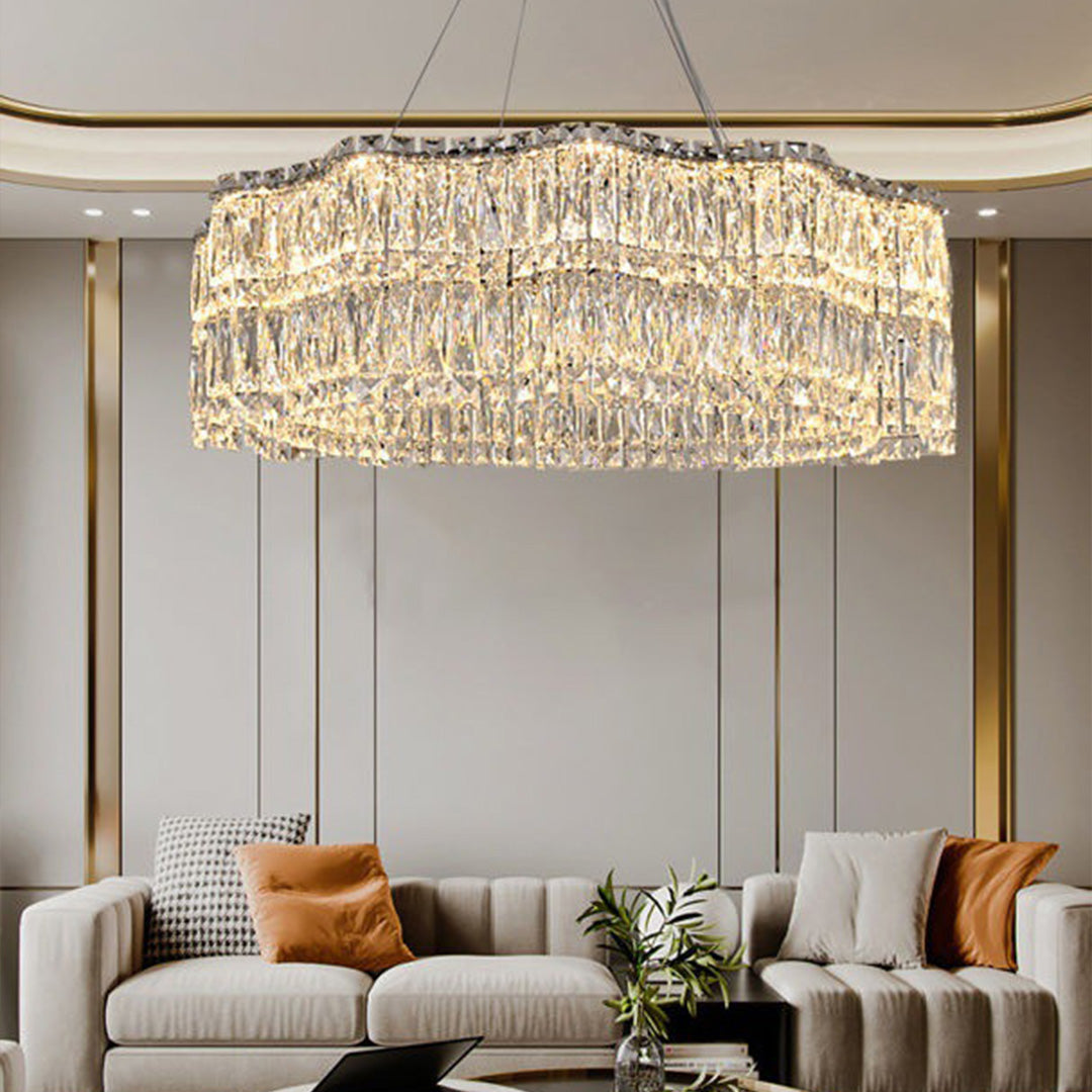 Modern Crystal Chandelier with LED Lighting, Stainless Steel Frame, Dimmable