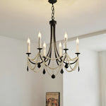 Pearl Crystal Chandelier in Black Iron – Artistic Ceiling Light for Elegant Interiors