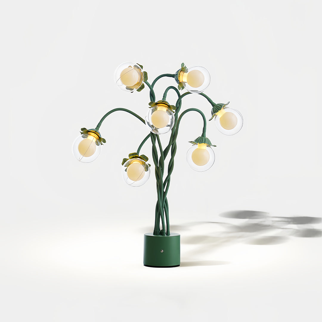 Verdant French Floral Table Lamp with Seven Hand-Bent Iron Branches