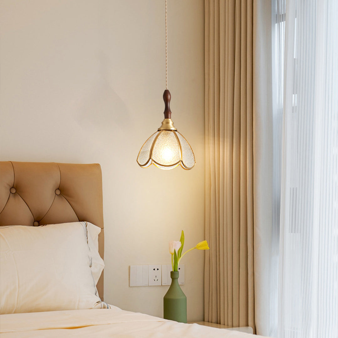Ripple Glass Pendant Light in Copper Finish with Adjustable Hanging
