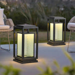 Industrial Outdoor Glass Lantern Bollard Light, Weatherproof Black Square Lawn Lamp