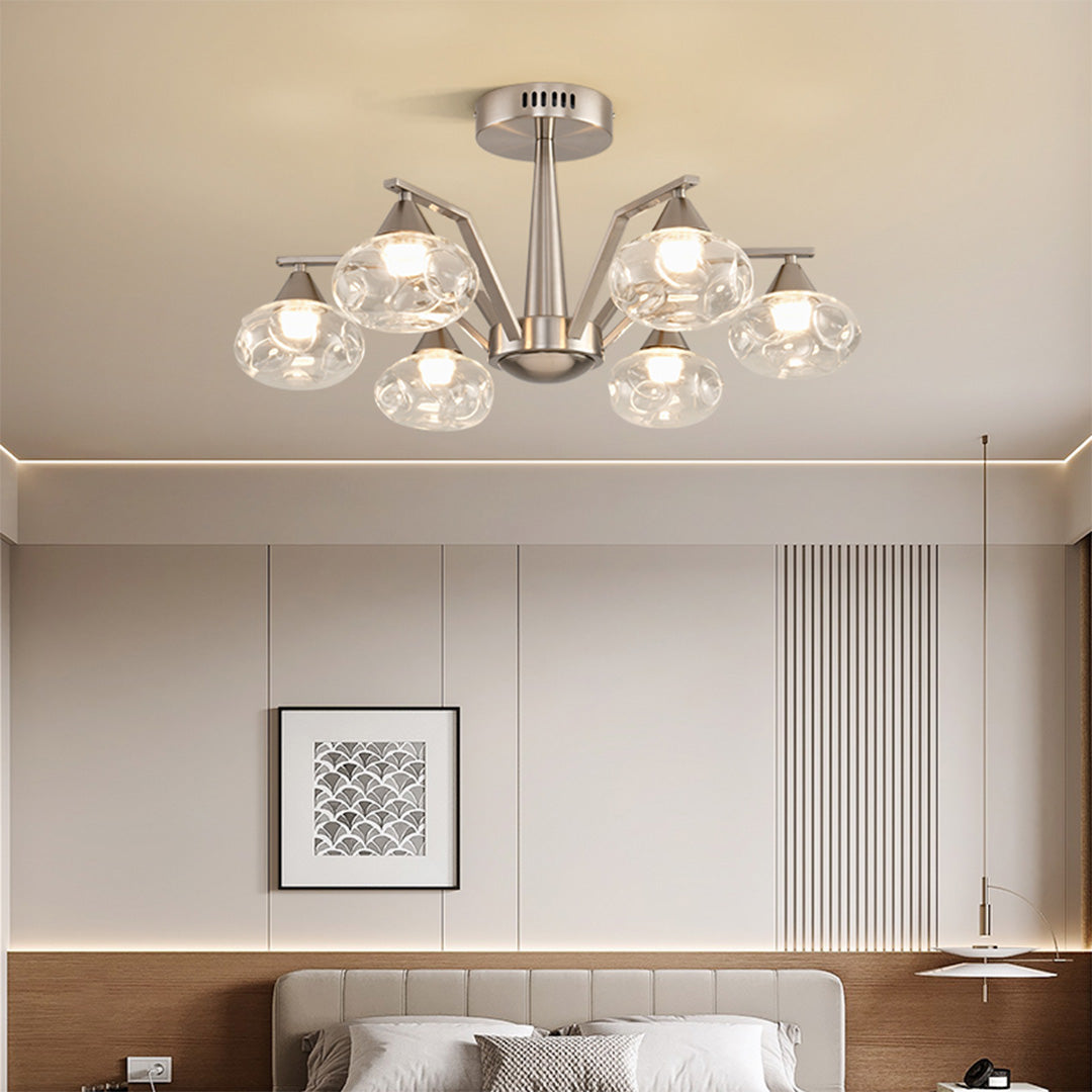 Sputnik Semi Flush Ceiling Light in Sand Nickel with Glass Shades