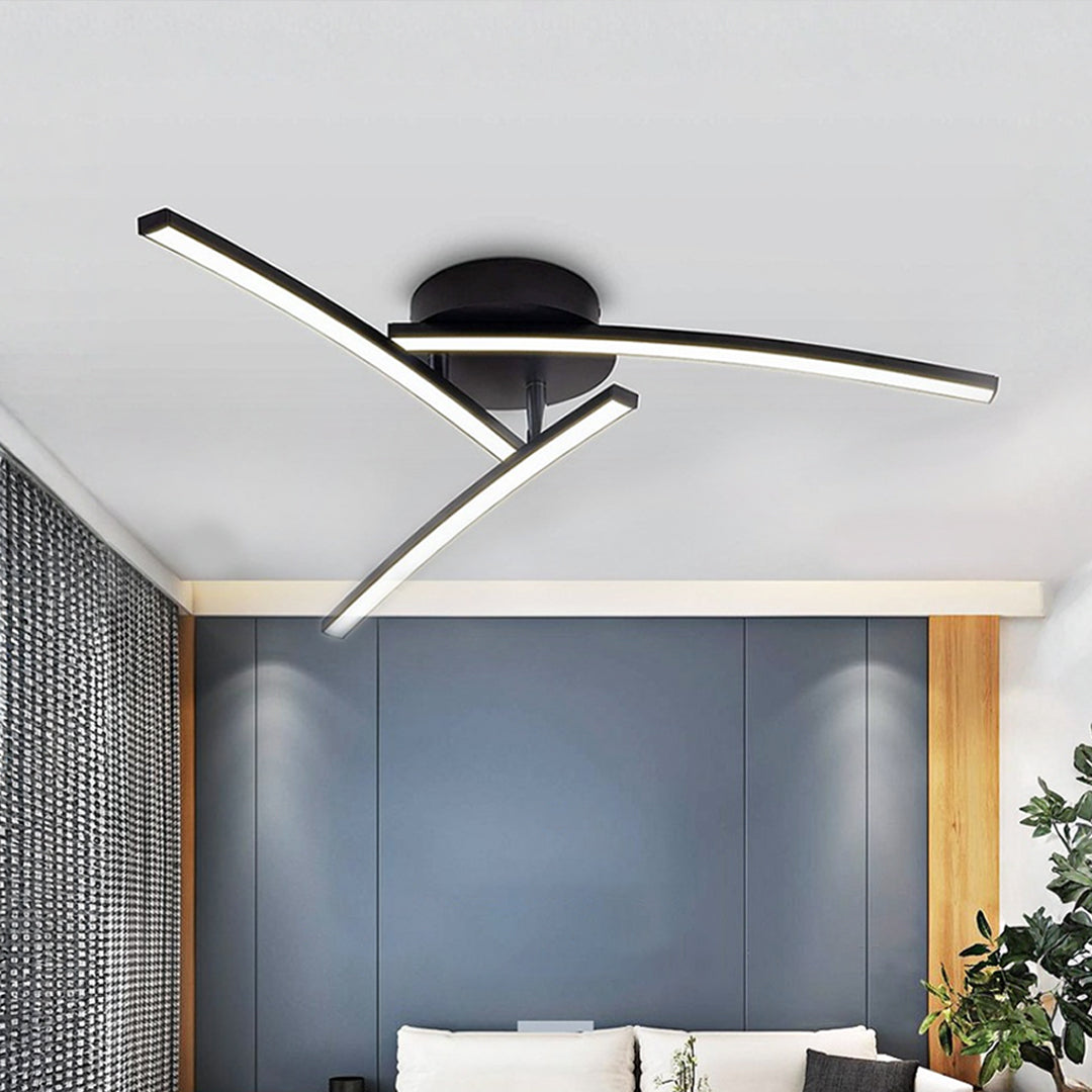 Aurelia Three-Arc LED Semi Flush Mount Ceiling Light in Black