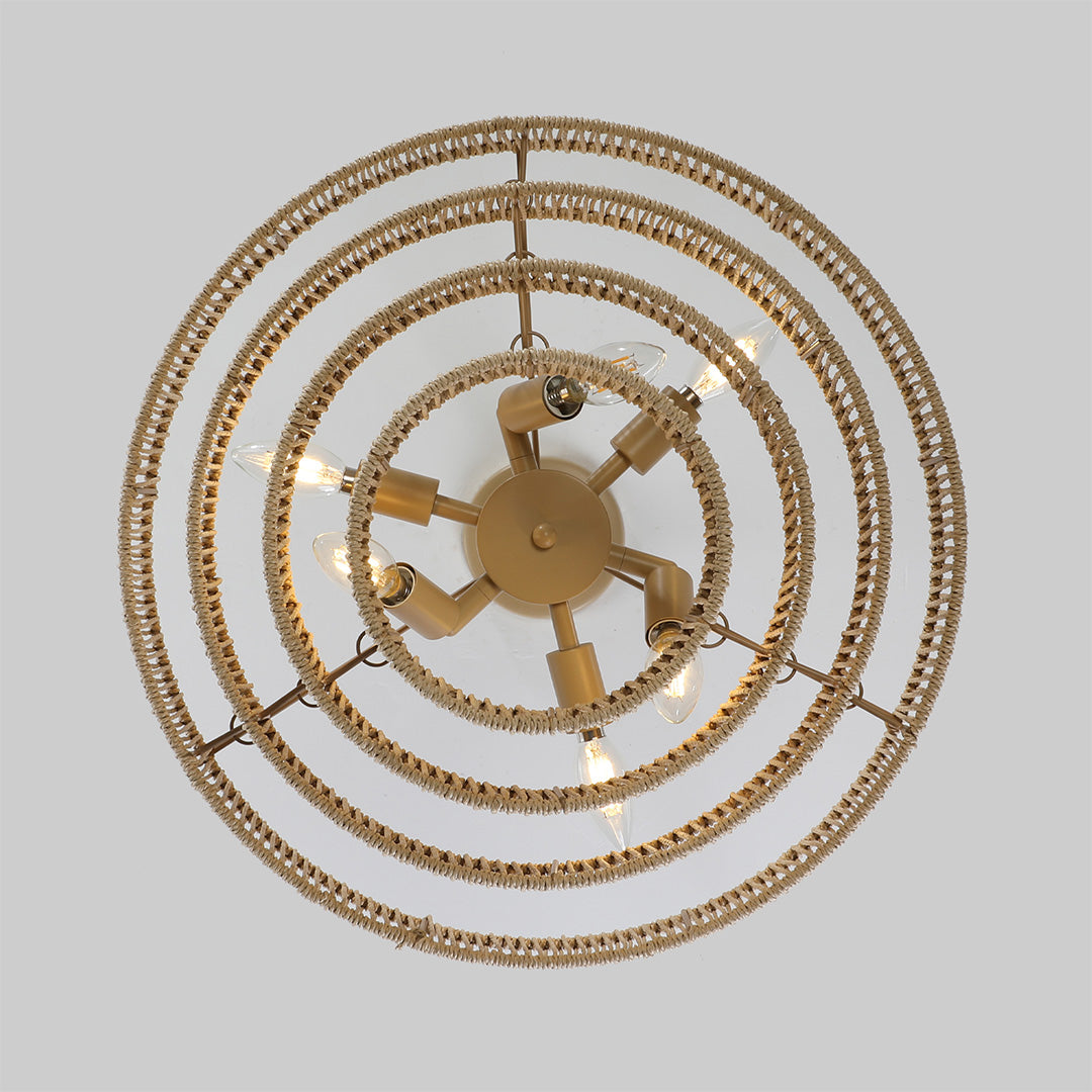 Zen-Inspired Japanese Chandelier with Natural Jute Rope – 6 or 8 Lights