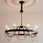 French Pearl Wrought Iron Chandelier with Adjustable Chain