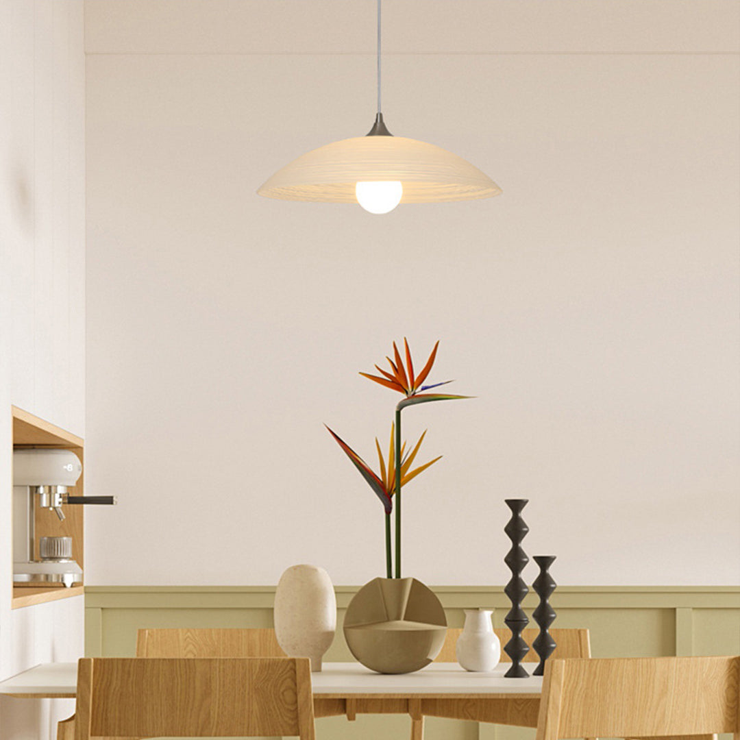 Ripple Glass Pendant Light in Matte White Iron Frame