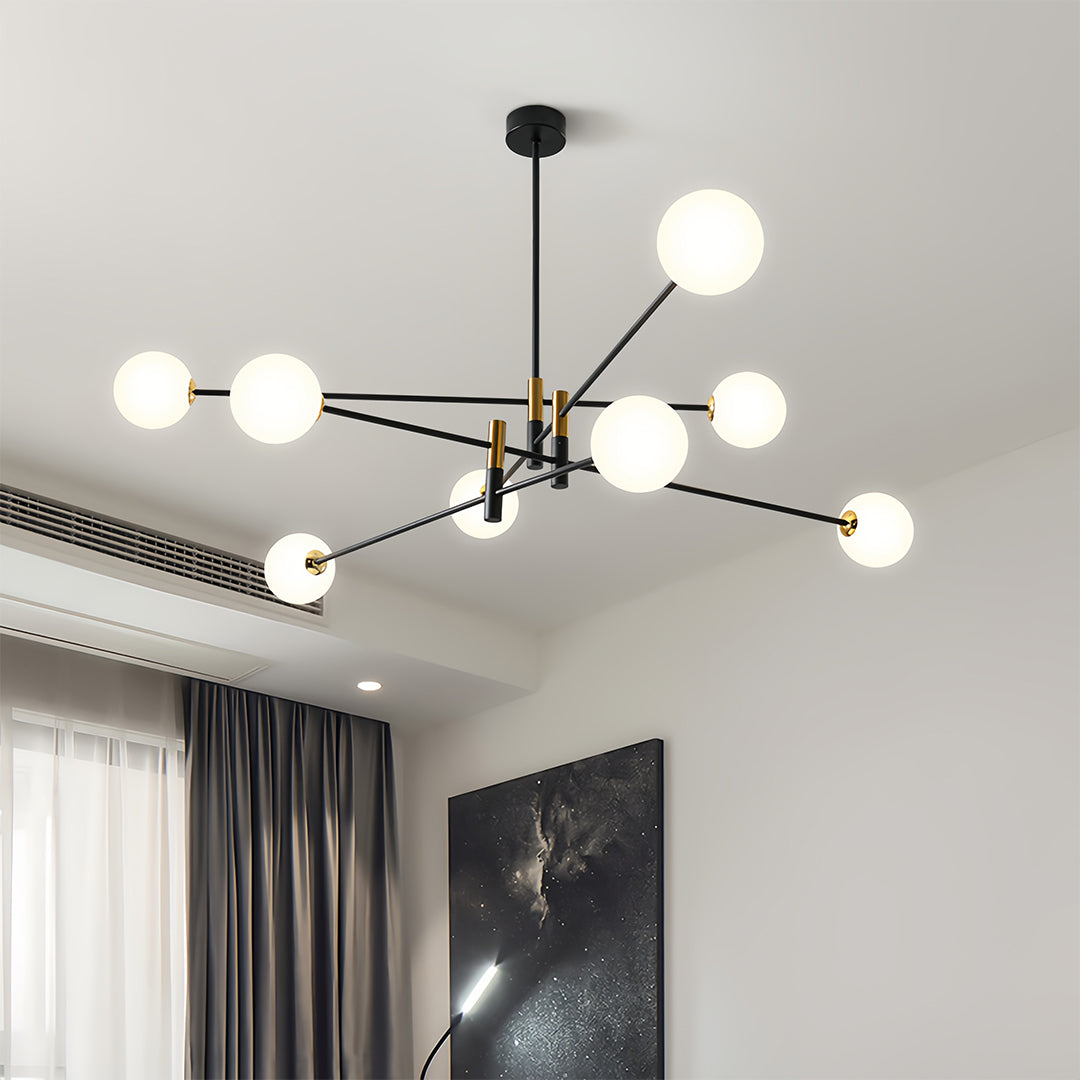 Nordic Branch Chandelier in Black and Gold Iron with Glass Shades