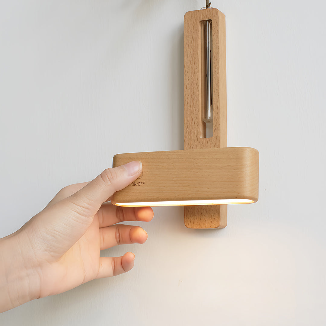 Minimalist Wooden Wall Sconce with Glass Vase and Wireless Magnetic Design