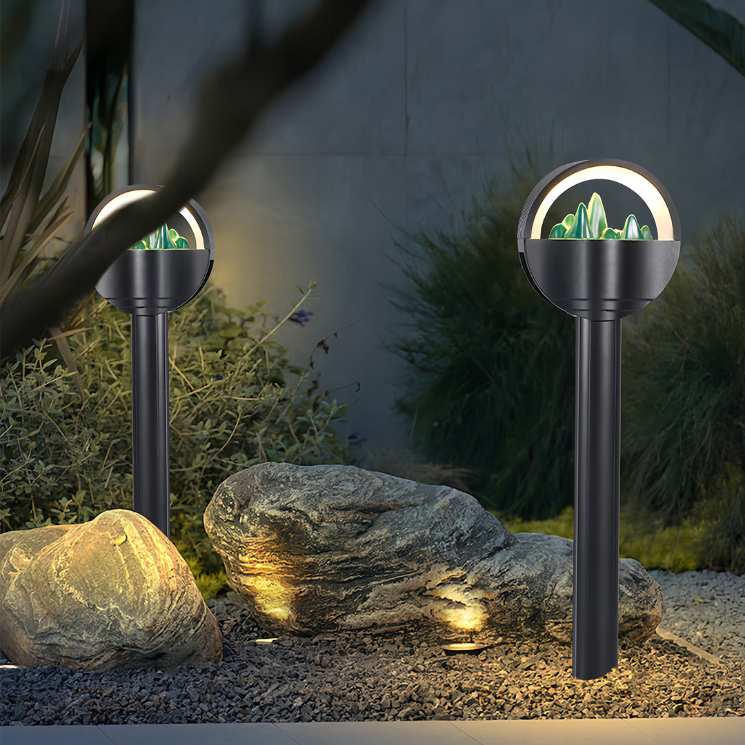 Lumina Frosted Globe Pathway Light — Modern Aluminum LED Bollard for Garden Walkways