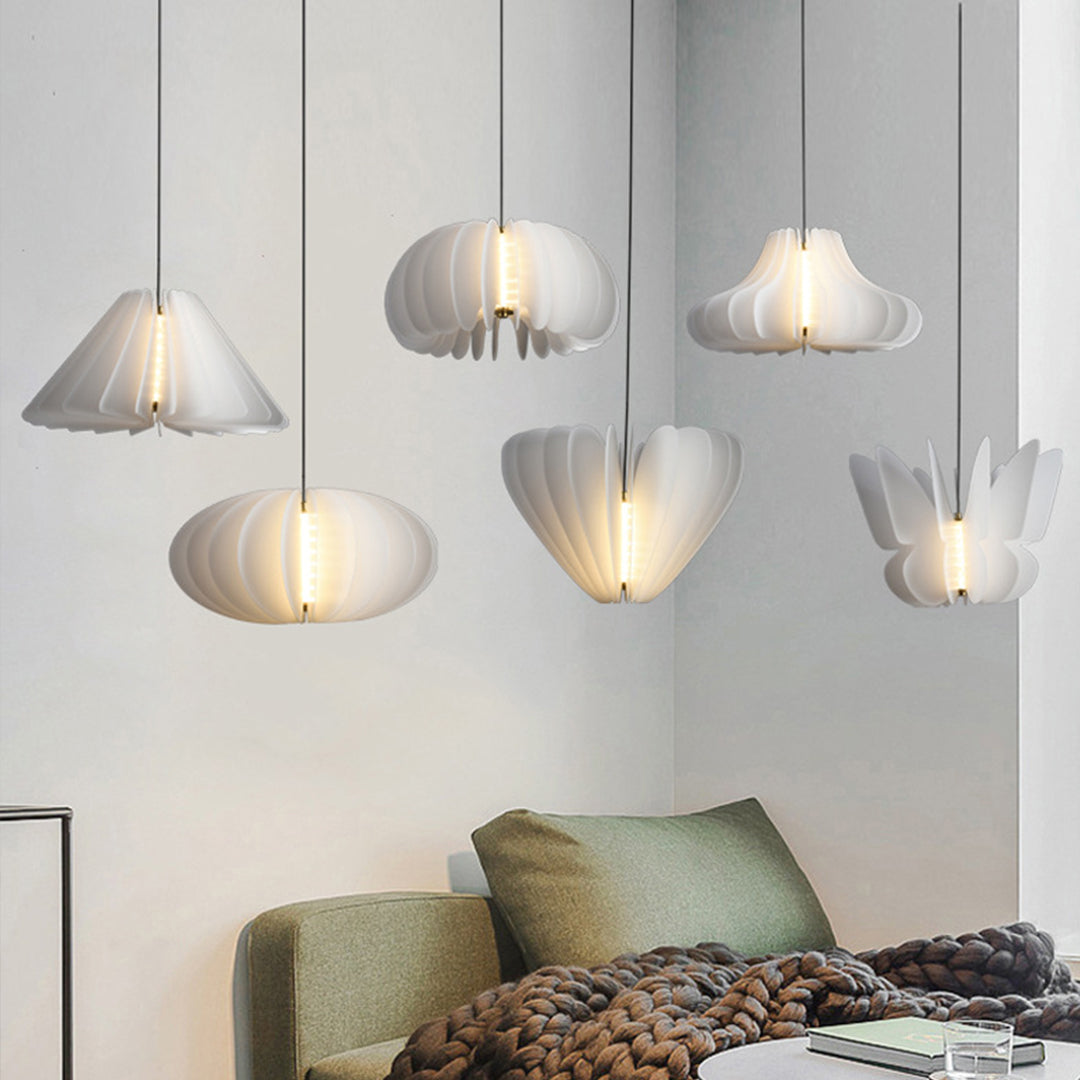 Nordic White Pendant Light with PE Shade and LED Warm Glow