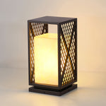 Black Outdoor Floor Lantern with Marble-Textured Shade, IP65 Waterproof Bollard Light