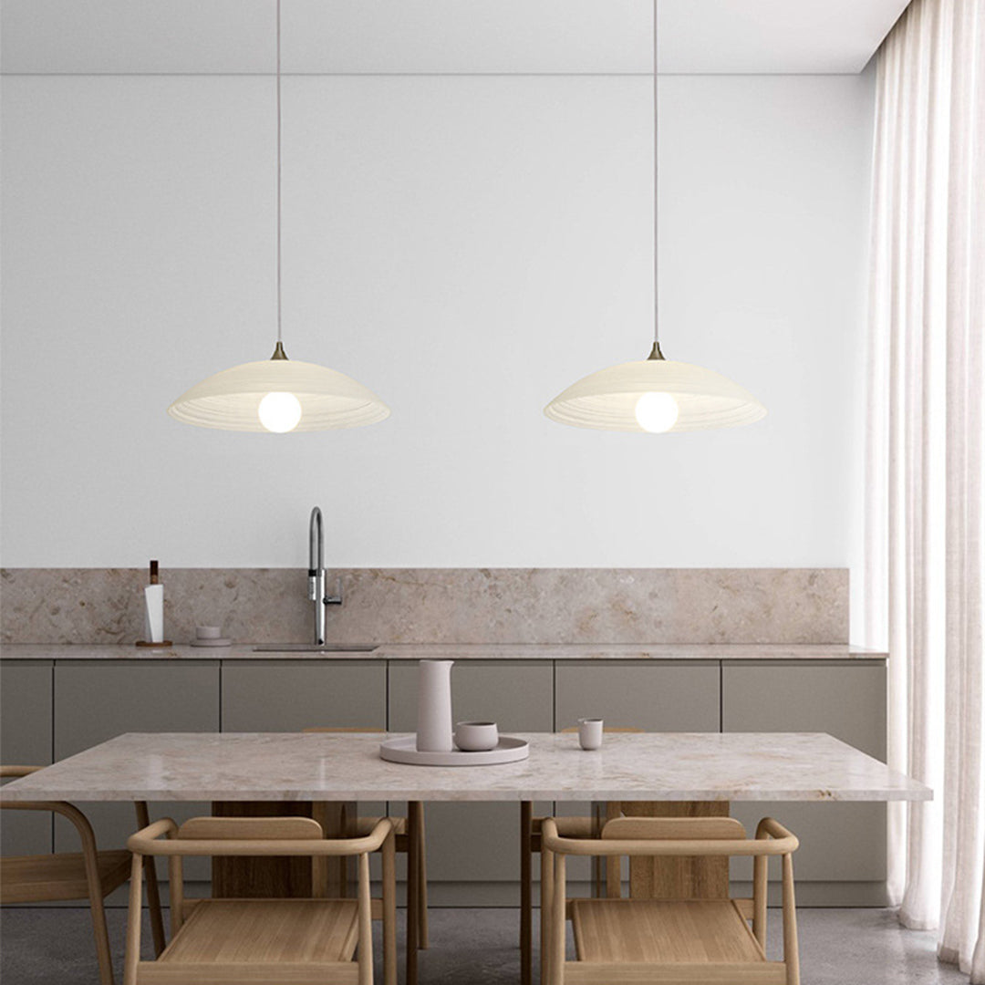 Ripple Glass Pendant Light in Matte White Iron Frame