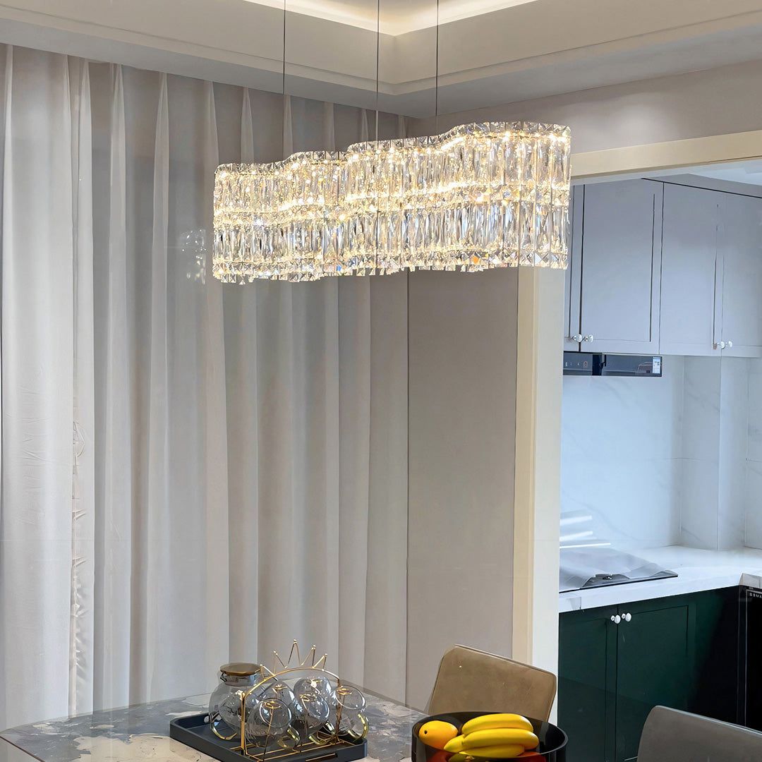 Modern Crystal Chandelier with LED Lighting, Stainless Steel Frame, Dimmable