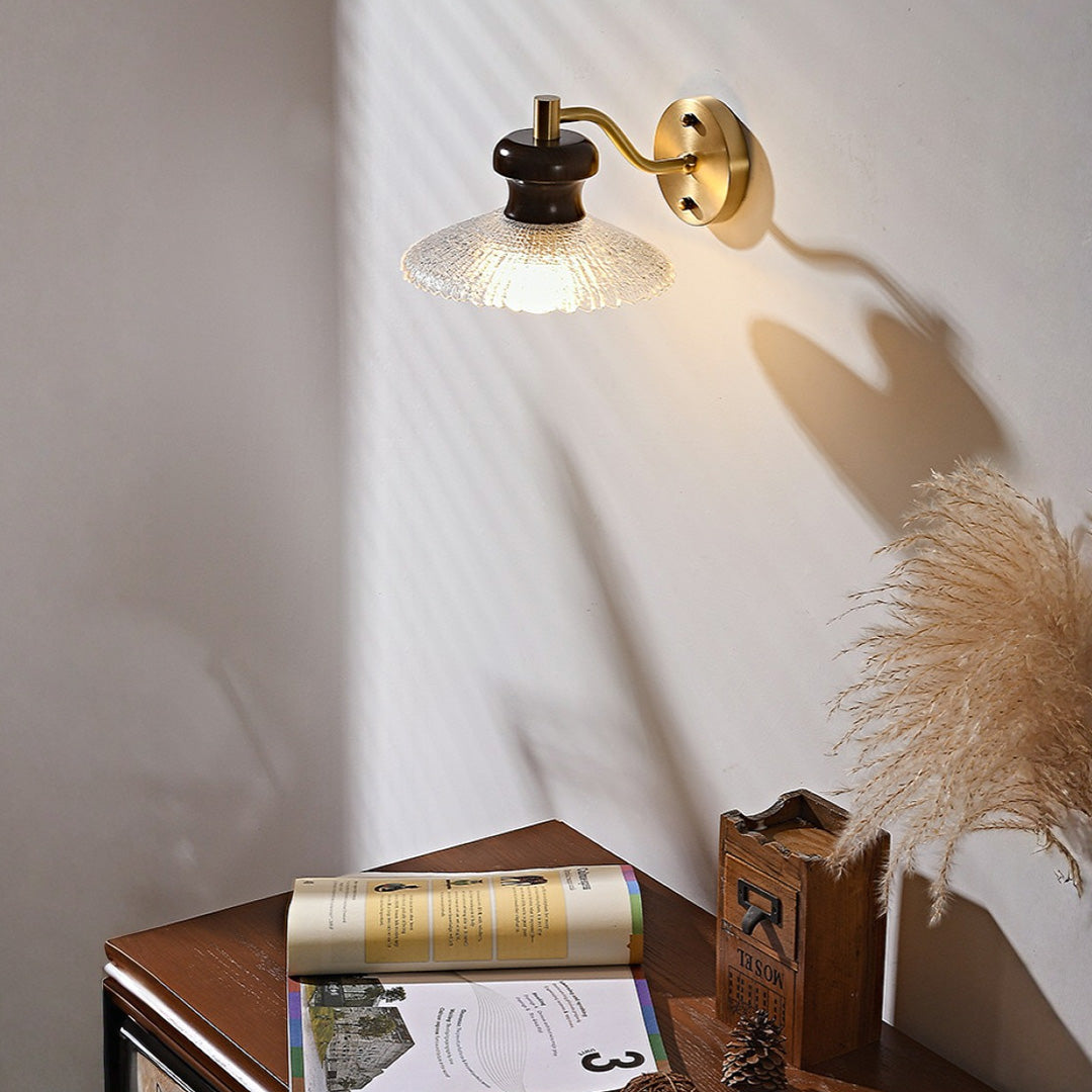 South Seas Brass Wall Sconce with White Wax Wood and Glass Shade