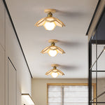 Lotus Wood Semi Flush Mount Ceiling Light in Natural Oak or Walnut