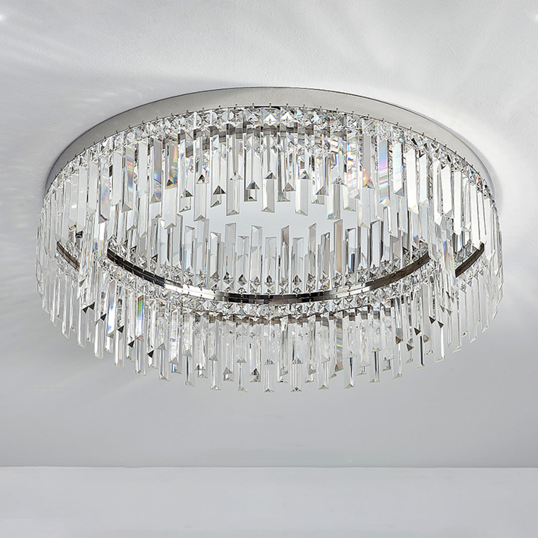 Lumina Crystal Flush Mount Ceiling Light – Modern Round Stainless Steel Fixture