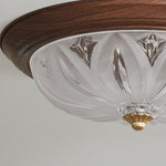 Walnut Retro Flush Mount Ceiling Light with Clear Glass Shade