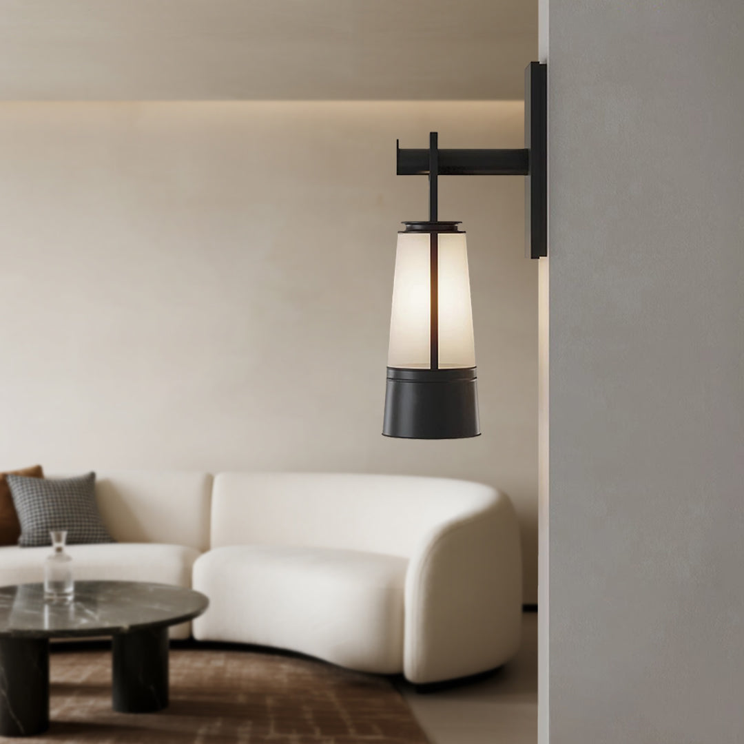 Modern Black LED Wall Sconce with Glass Shade for Bedroom Reading