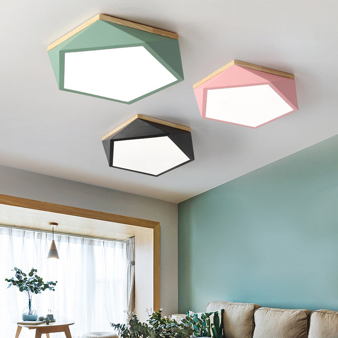 Nordic Geometric Wooden Flush Mount Ceiling Light with Acrylic Shade