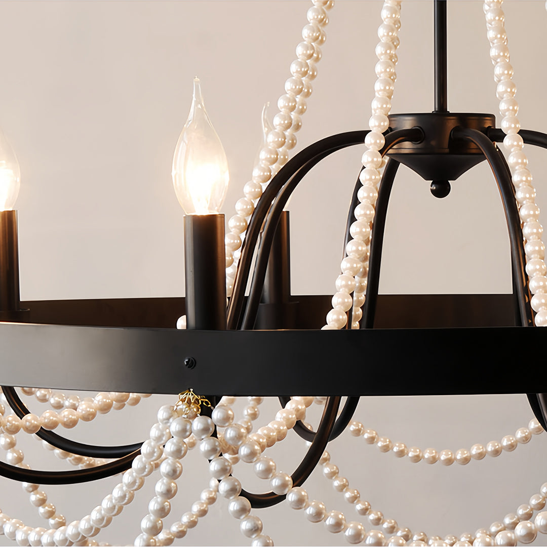 French Pearl Wrought Iron Chandelier with Adjustable Chain
