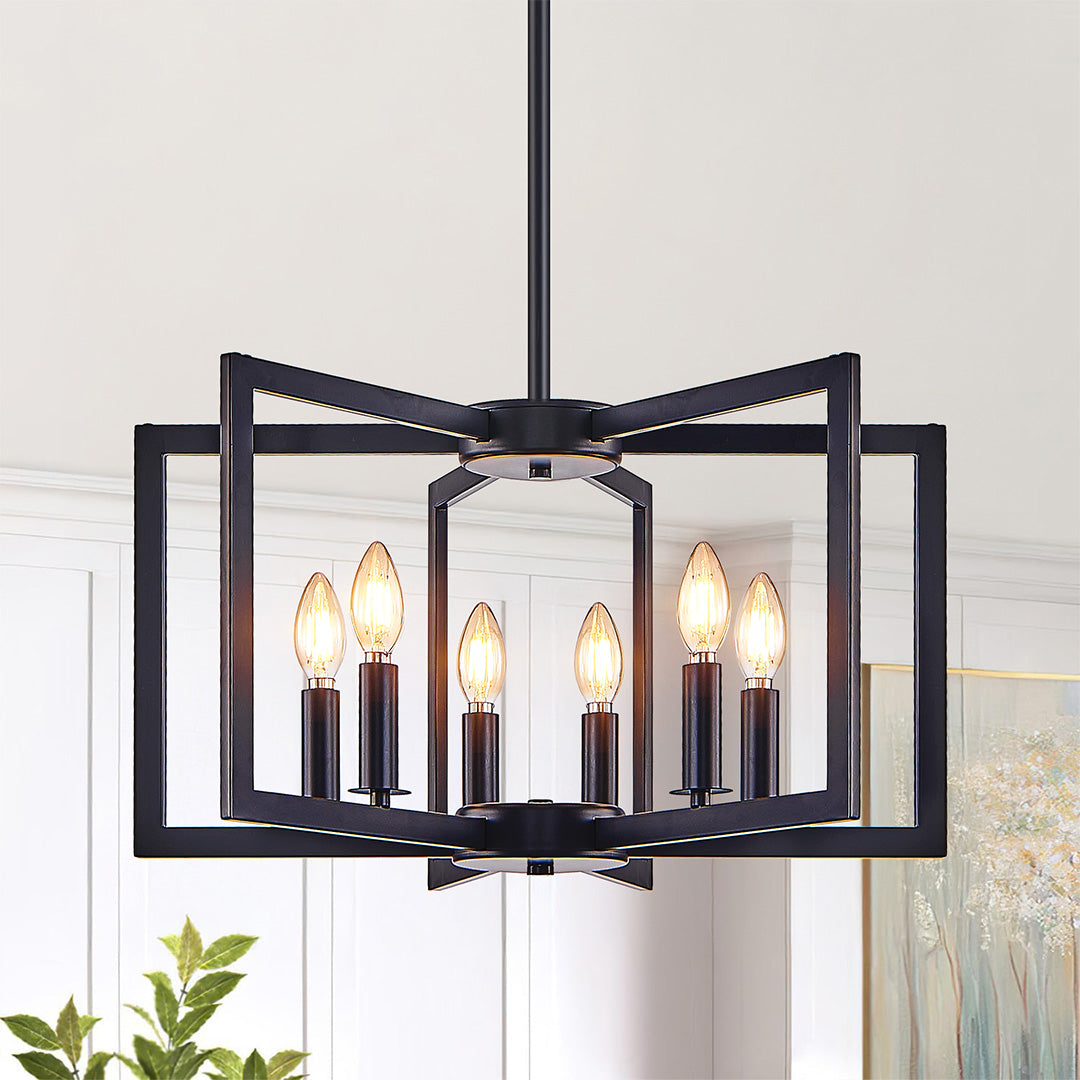 Industrial Candle Chandelier with Adjustable Height, 6 or 8 Lights