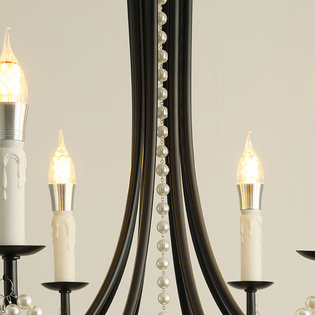 Pearl Crystal Chandelier in Black Iron – Artistic Ceiling Light for Elegant Interiors