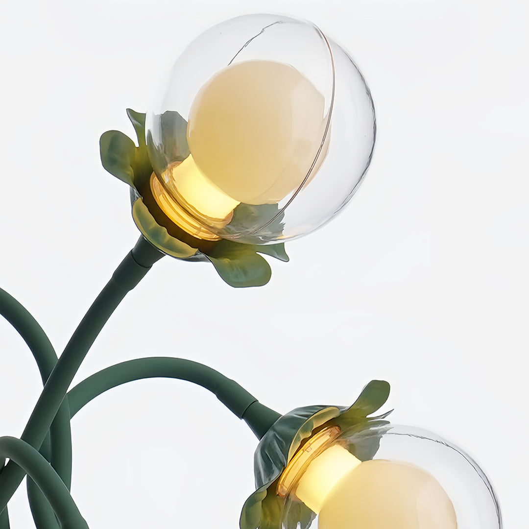 Verdant French Floral Table Lamp with Seven Hand-Bent Iron Branches